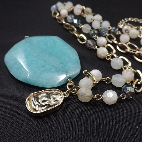 Chico's Teal Gemstone Long Crystal Beaded Necklace, Silver Tone, 40 Inches - Picture 7 of 8